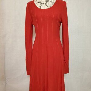 J Howard Long Sleeve Red Ribbed Knit Dress - Small